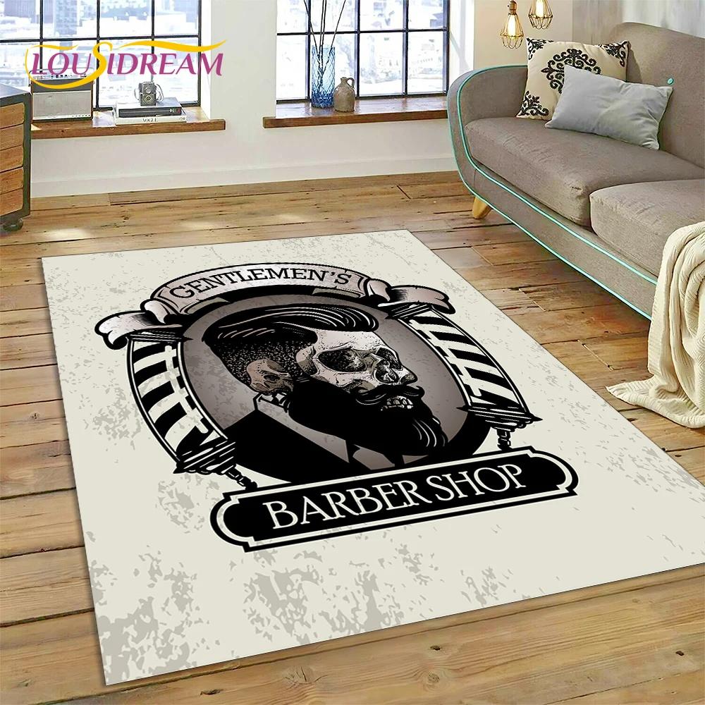 Модный логотип парикмахерской Череп Винтажный ковер-циновка для спальни, гостиной, дома, украшение для дивана, большой игровой коврик для ребенка