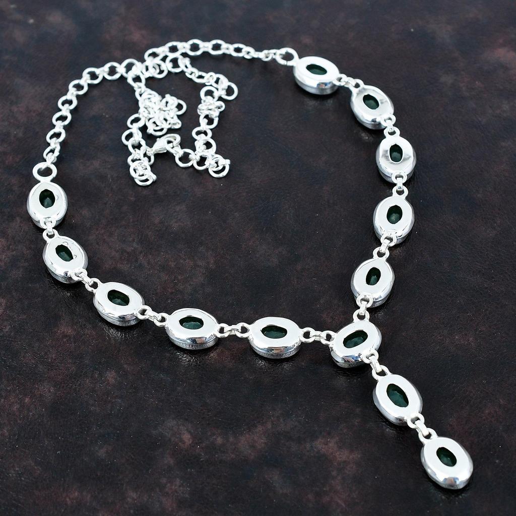 Faceted Zambian Emerald Gemstone Necklace Elegant Jewelry 925 Sterling Silver Adjustable Chain Necklace Handmade Boho Necklace Wedding Gifts