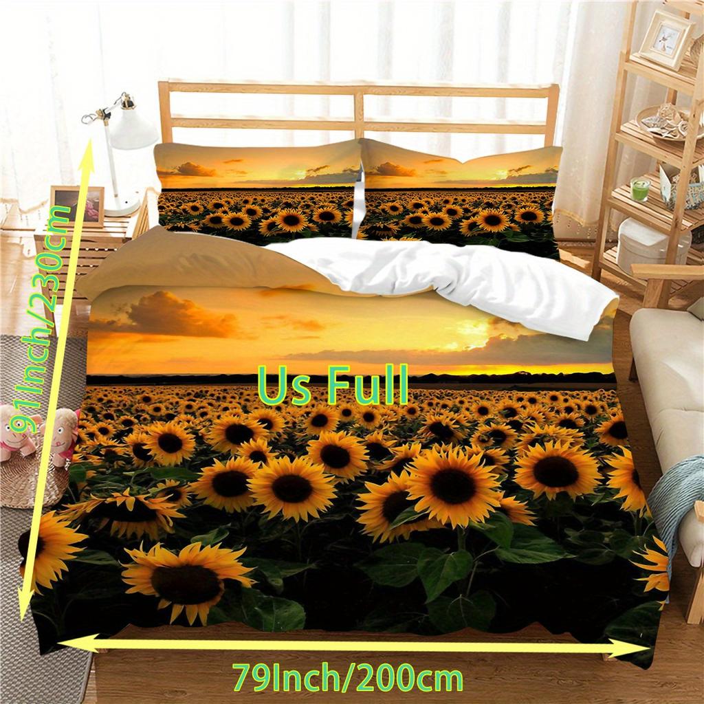2/3pcs Fashion Duvet Cover Set, Sunflower Landscape Print Bedding Set, Soft Comfortable Duvet Cover, For Bedroom, Guest Room