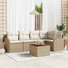 vidaXL 6-Piece Garden Sofa Set with Cushions Beige Poly Rattan Acacia 3347456