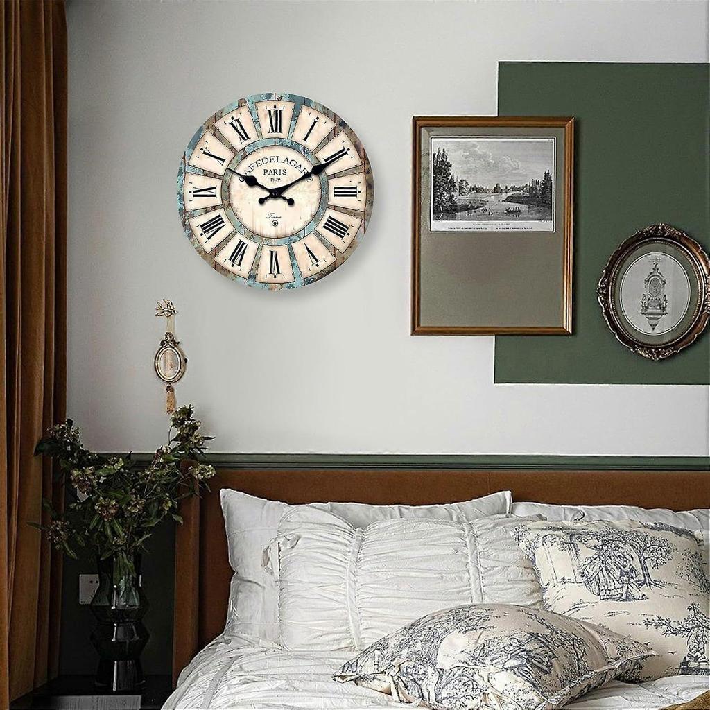 Large Wall Clocks for Living Room Decor 16 Inch Round Decorative Clocks for Walls Non Ticking Wall Clock Battery Operated(No Solid Wood, It is with MD