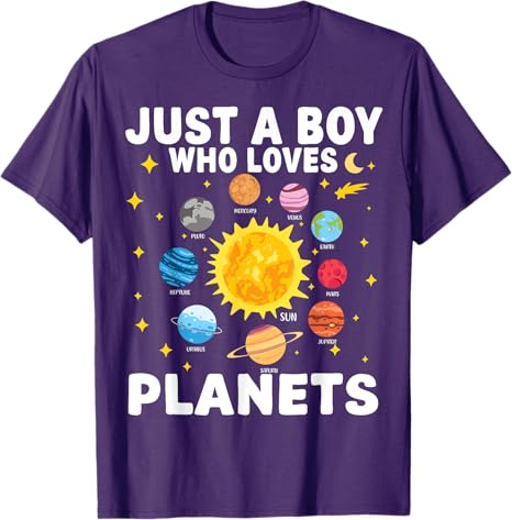 Just A Boy Who Loves Planets Solar System Space Lover Kids TShirt Funny Astronomy Science Graphic Outfit Boys Fashion Tee Tops