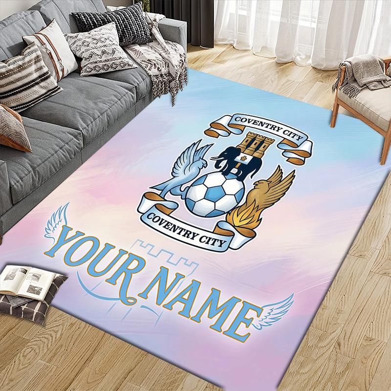 Custom Name Coventry City Flannel Pattern Square Carpet,Area Rug,Carpet Rug for Living Room Bedroom Sofa Playroom Decor,Non-slip Floor Mat