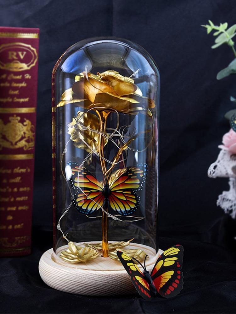 Galaxy Glass Rose Eternal Crystal Flower Birthday Gift Light Up Rose In Glass Dome with Butterfly for Mom Sister Mothers Day Gifts Holiday Gifts