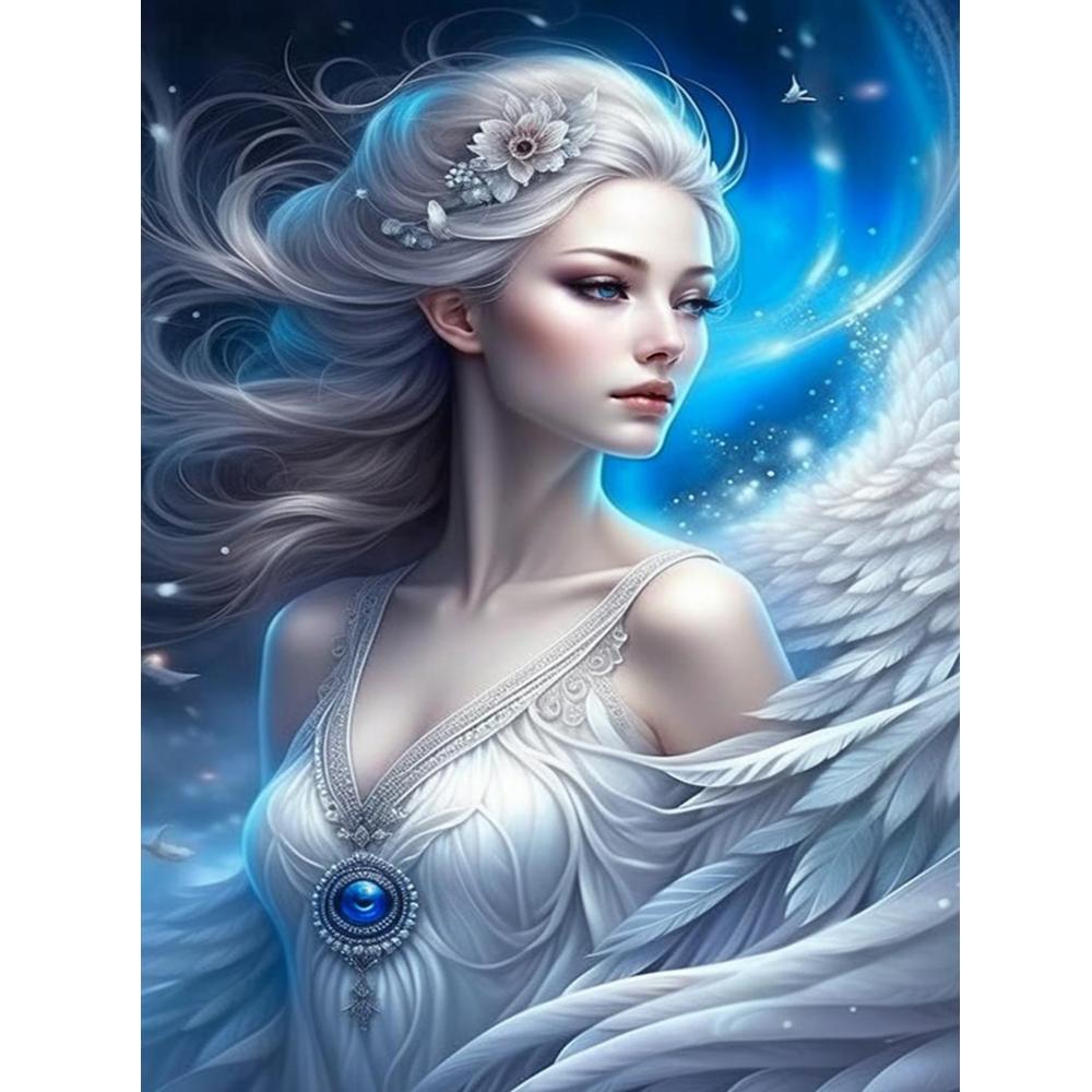 White Peacock and Girl 5D Full Round Diamond Painting Kits Zen Art Buddhist Sculpture DIY Drills Mosaic Embroidery Cross-stitch J3954