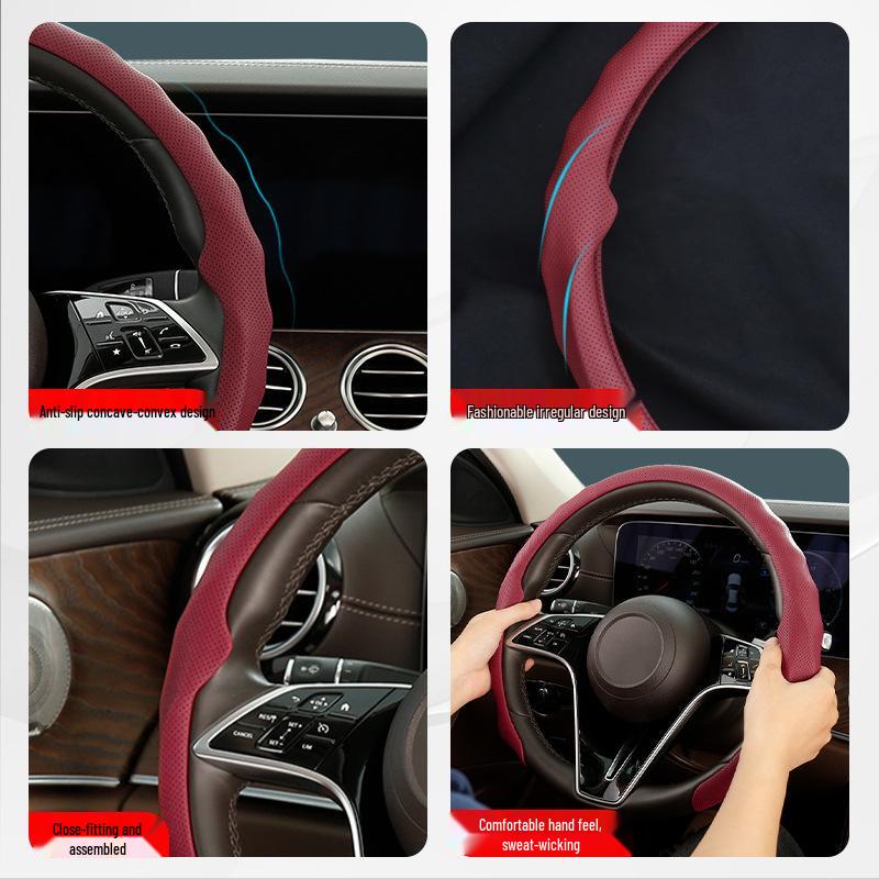 5D Nappa Leather Non-Slip Steering Wheel Cover 38.1cm - Enhanced Wear Resistance and Driving Experience.