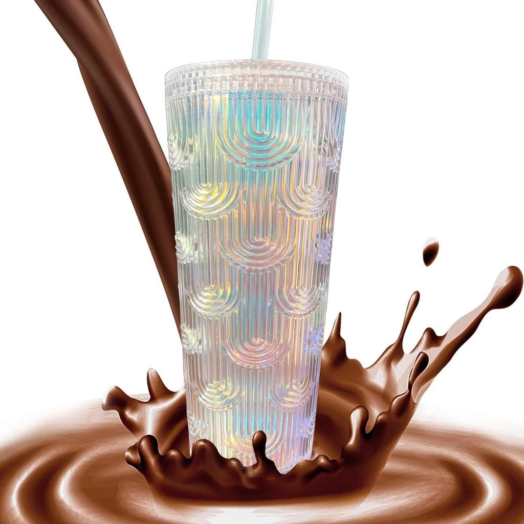 Стакан емкостью 24 унции с шипами, крышкой и соломкой, с двойной изоляцией, текстурированная чашка Venti многоразового использования - 100% без BPA