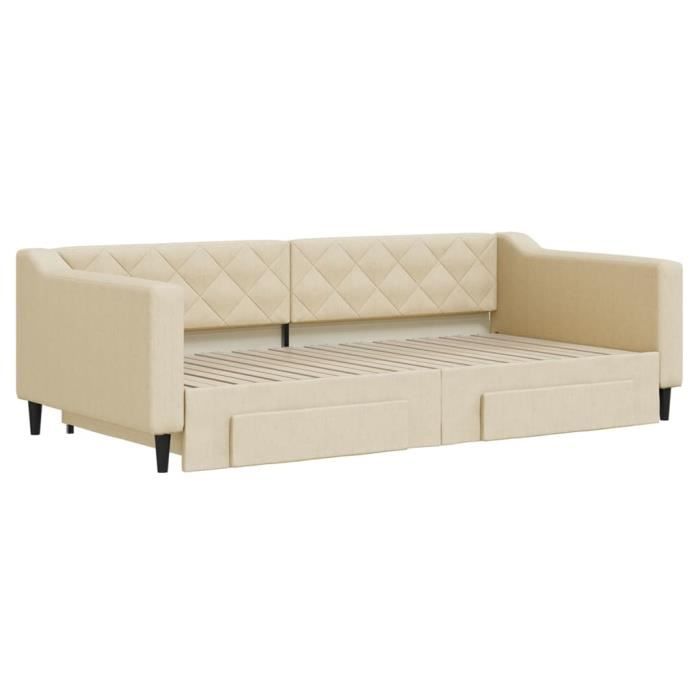 VidaXL Daybed with Trundle and Drawers Cream 100x200 Cm Fabric 3197471