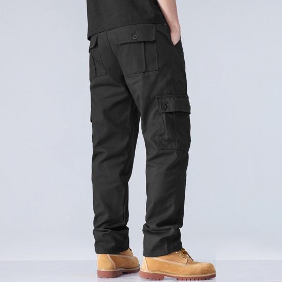 Мужские брюки-карго с несколькими карманами, прямые хлопковые брюки со средней талией, застежка-молния на пуговицы, свободные брюки для путешествий и школы