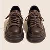 "2024 British-Style Women's Lace-Up Round Toe Low-Heeled Leather Shoes"