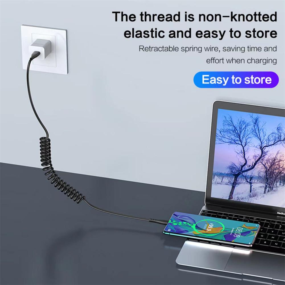 USB Charging Cable Spring Coiled USB To Type C Extension Cord Fast Charging Cable Type C Charge Cable For Tablet Phones Laptop