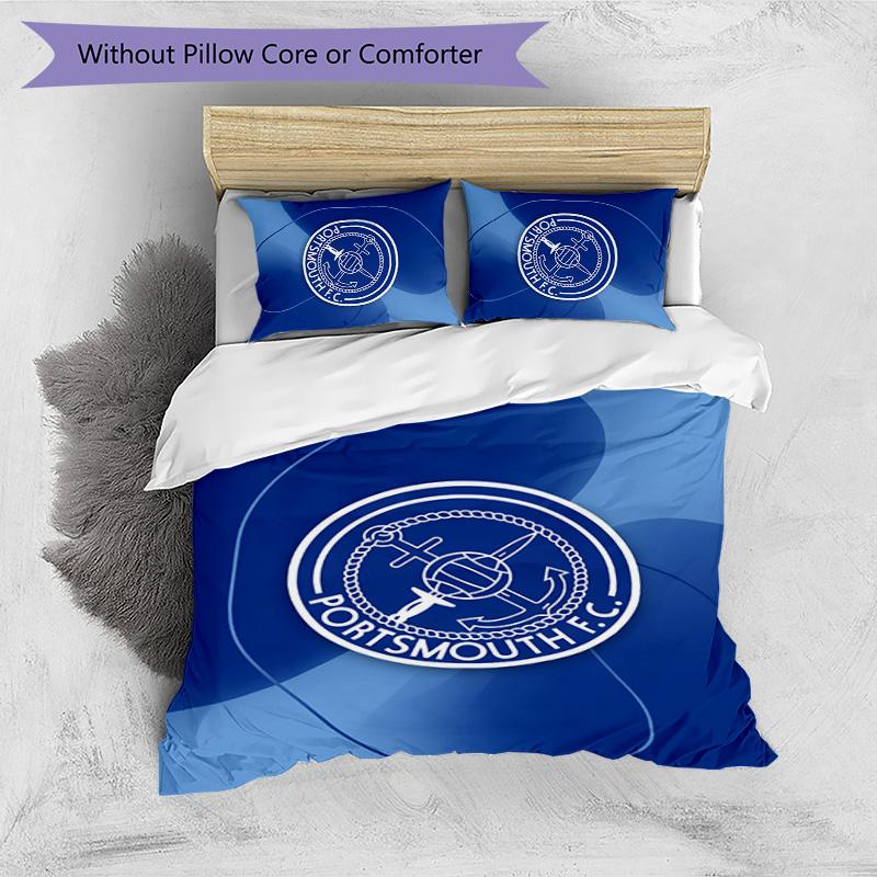 Portsmouth FC Printed 3PCS Bedding Set Breathable Duvet Cover with Pillowcases Decorative Bed Linen for Bedroom Home