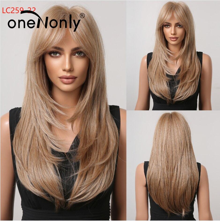 Long Straight Blonde Wig Bob Synthetic Wigs for Women Lolita Party Natural Wigs High Temperature Hair