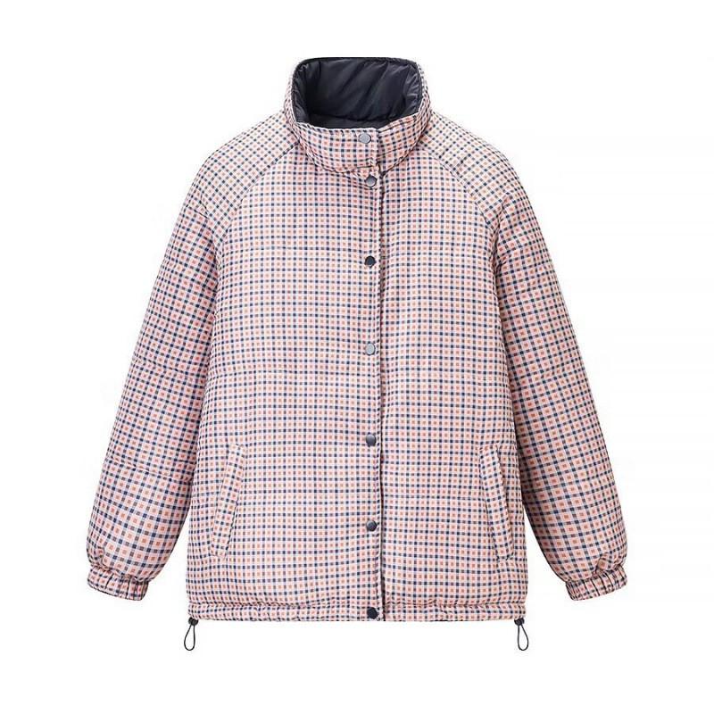 Womens Reversible Cotton Puffer Jacket Fashion Casual Solid Color Round Neck Long Sleeve Winter Outerwear