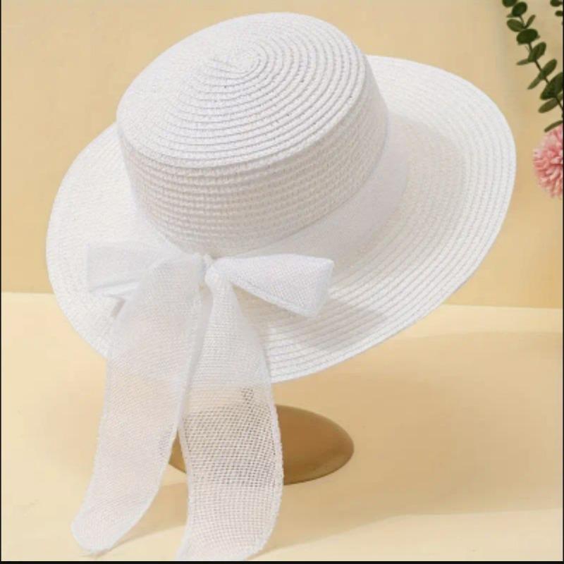 Соломенная шляпа-канотье с лентой-бабочкой, детская, для путешествий, солнцезащитный козырек, модная, с большими полями, шляпа против ультрафиолета