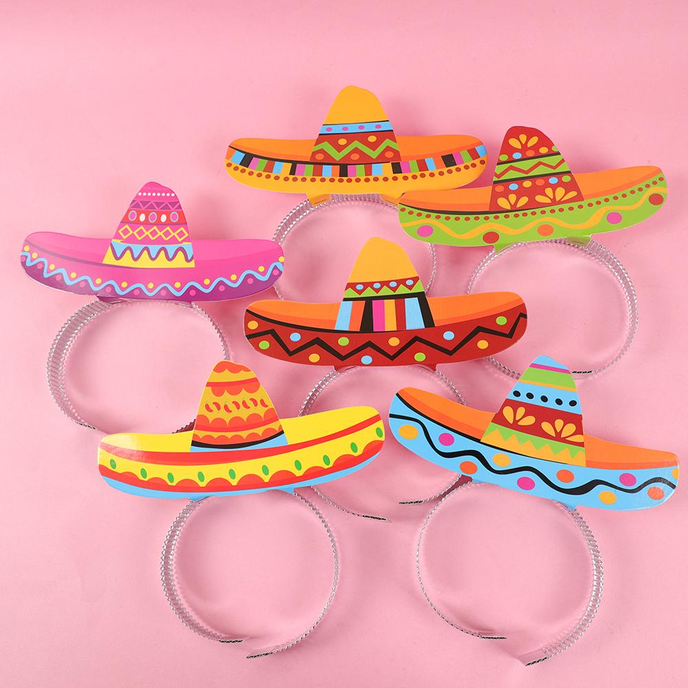6 шт. Мексиканские тематические украшения для вечеринки Шляпы Cinco De Mayo Обручи Dia De Muertos Подарки для гостей Вечеринка Сомбреро Обруч для волос