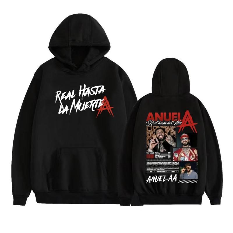 Худи с графическим принтом рэпера Anuel AA Real Hasta La Muerte 2026 для мужчин и женщин, модный пуловер в стиле хип-хоп Харадзюку, с длинным рукавом, толстовка, топы