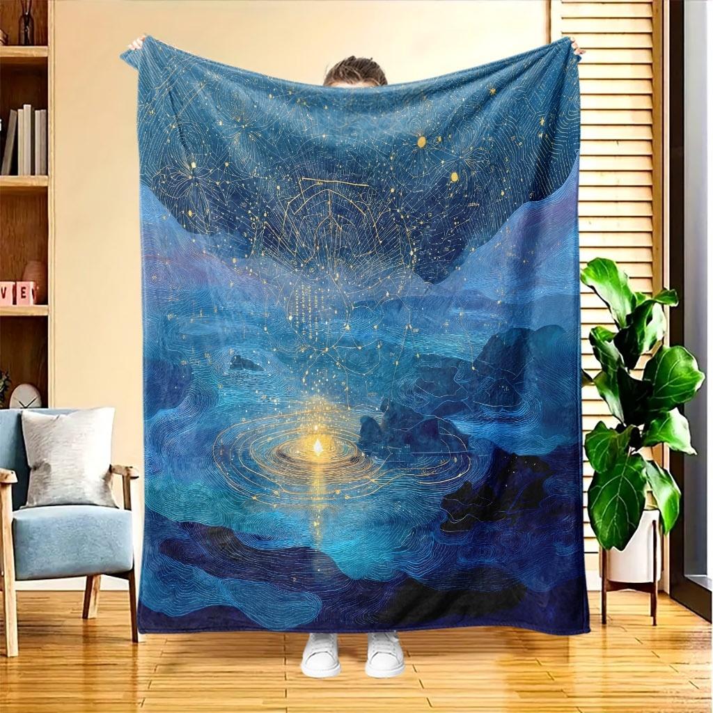 A Starry Sky And Ripple Fleece Blanket, Featuring High-Definition Digital Printing, Suitable for All Seasons, a Sofa Throw, Made of 100% Soft And Skin
