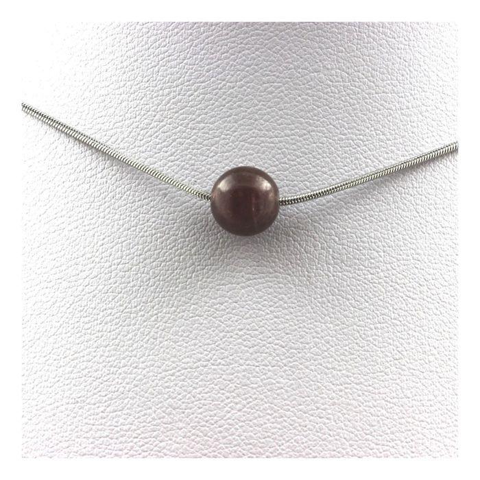 Stones and Minerals. Necklace 1 Pearl Ruby from Mogok, Burma, Myanmar 8 Mm Stainless Steel Chain.