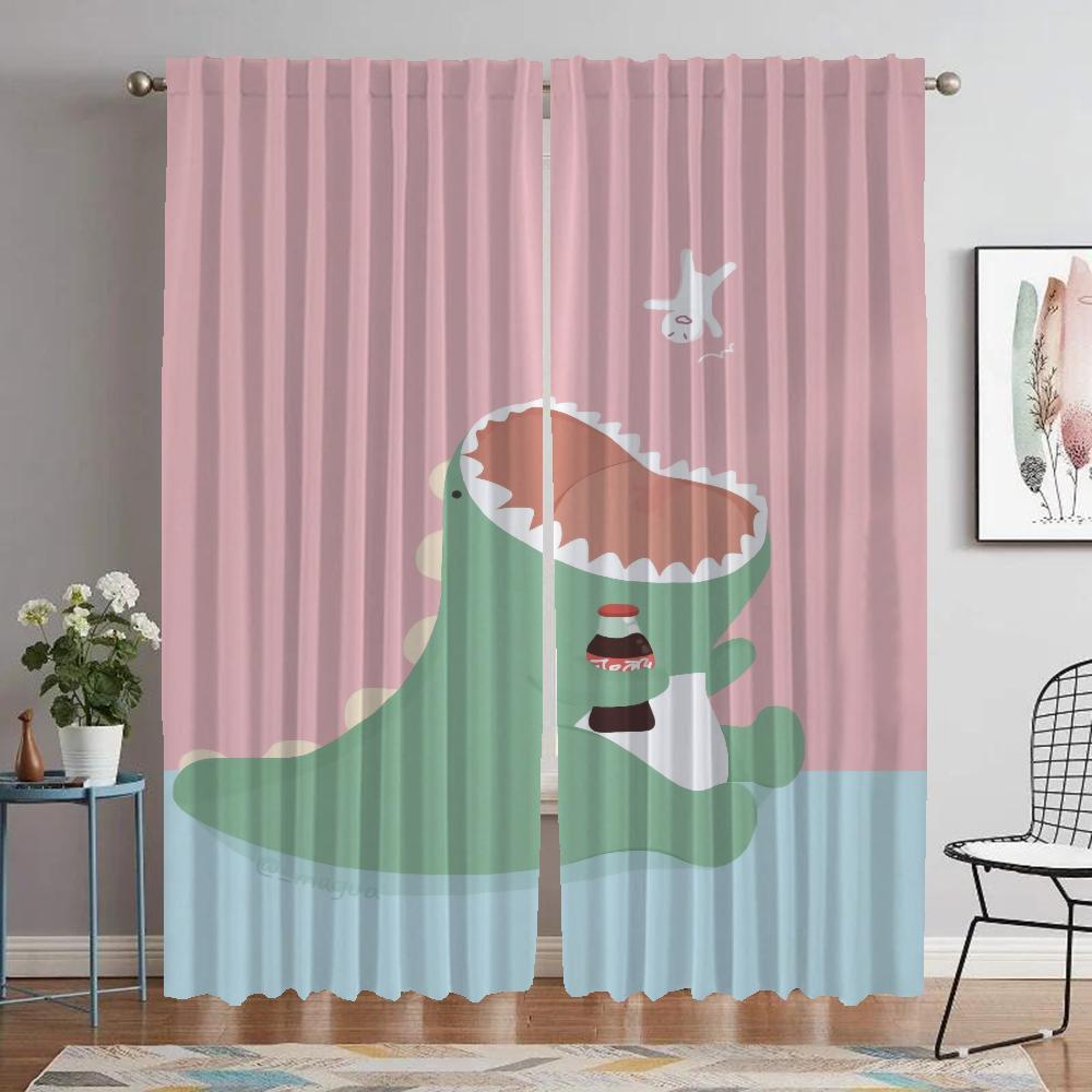 Dinosaur Elegant Room Curtains for Living Room Halloween Decoration Home Interior Curtains 2 Pieces Window Curtain Shades Camera
