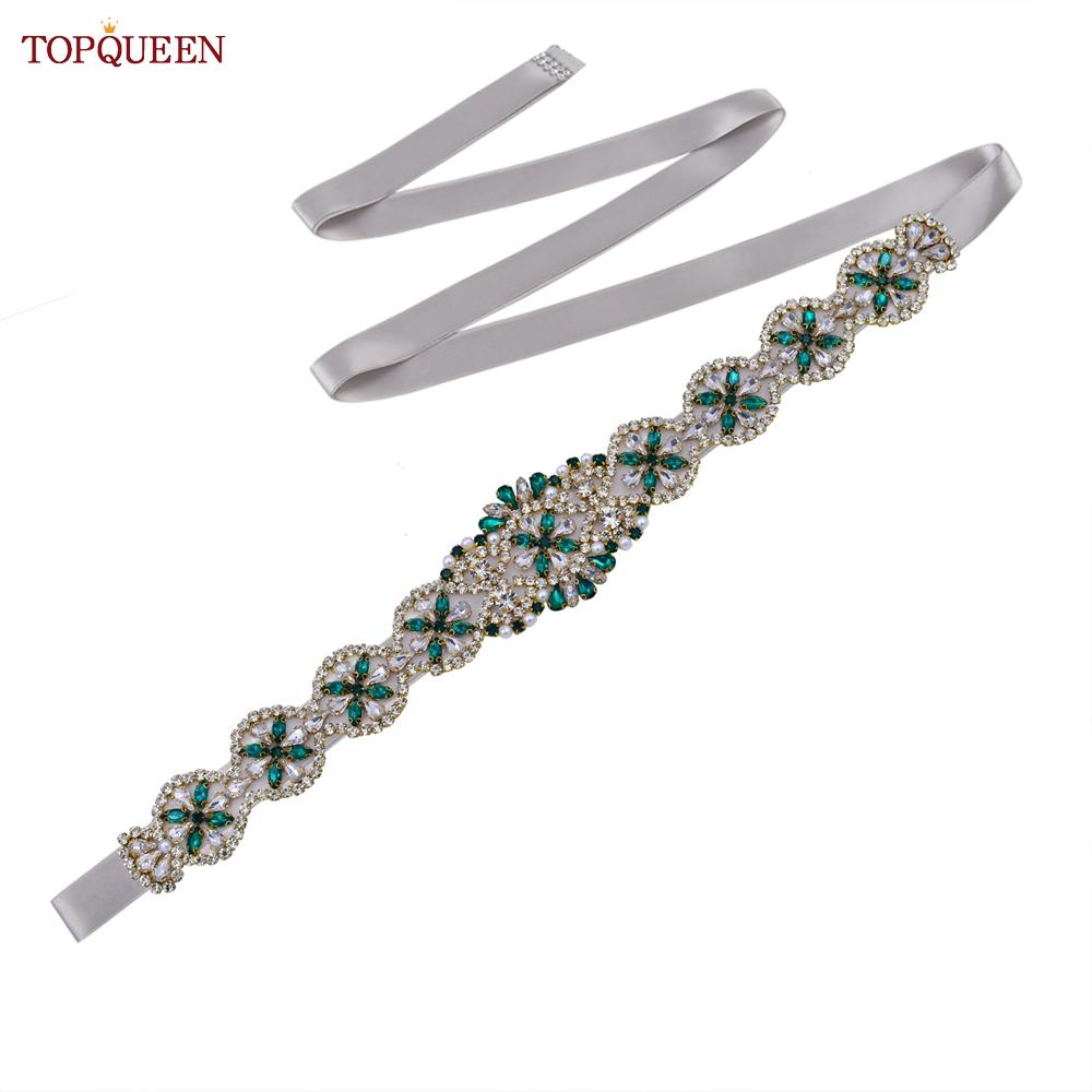 TOPQUEEN S161-KL Новое свадебное платье, пояс для женщин, золотой пояс ручной работы, роскошные аксессуары с поясом, повседневное вечернее платье, зеленые стразы
