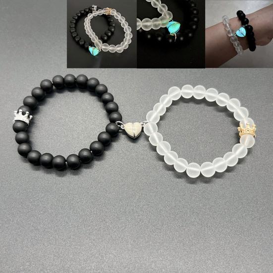2 шт., браслет ручной работы с короной и бисером, светящееся сердце, светится в темноте, эластичный браслет для пар, мужской и женский подарок любовнику