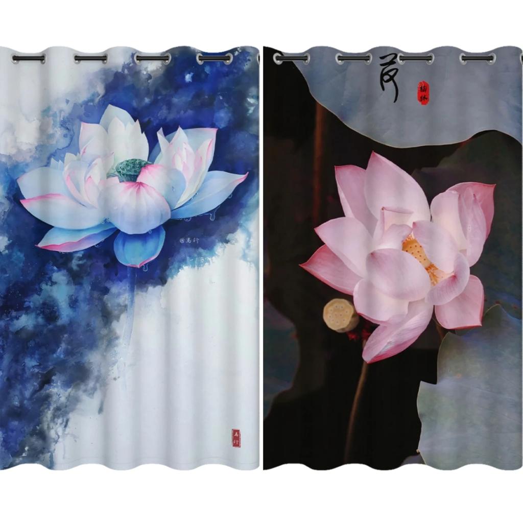 Китайский лотос от пола до потолка, занавеска с высоким затенением, украшение для спальни, гостиной, затемняющая ткань, драпировка в стиле лотоса