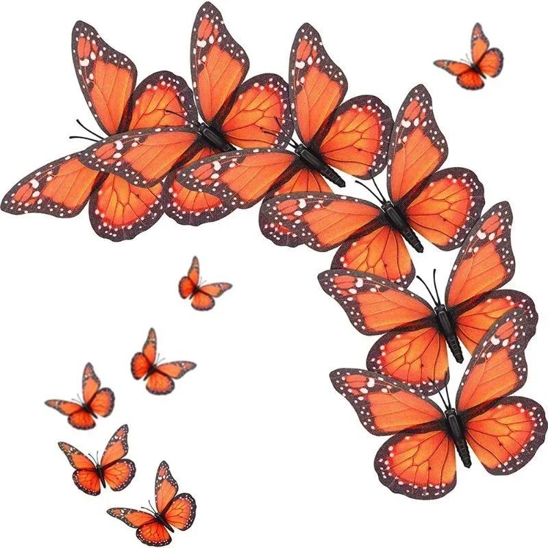 New 10Pcs 4.72 In Monarch Butterfly Decoration Stickers Fake Butterflies for Crafts Artificial Wall 3D Home Decor LS