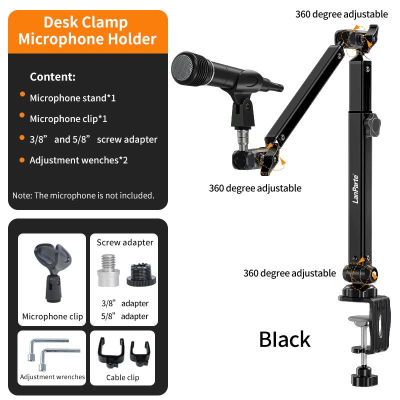 Aluminum Alloy Desktop Mount Microphone Stand Holder Mic Studio Holder Adjustable Microphone Boom Arm Microphone Holder