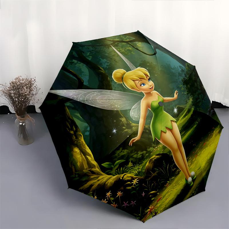 Disney Tinkerbell, Tinker Bell Automatic Open/Close Umbrella - Cute Umbrella with Cute Design, Portable 3-Fold Compact Umbrella for Men & Wo
