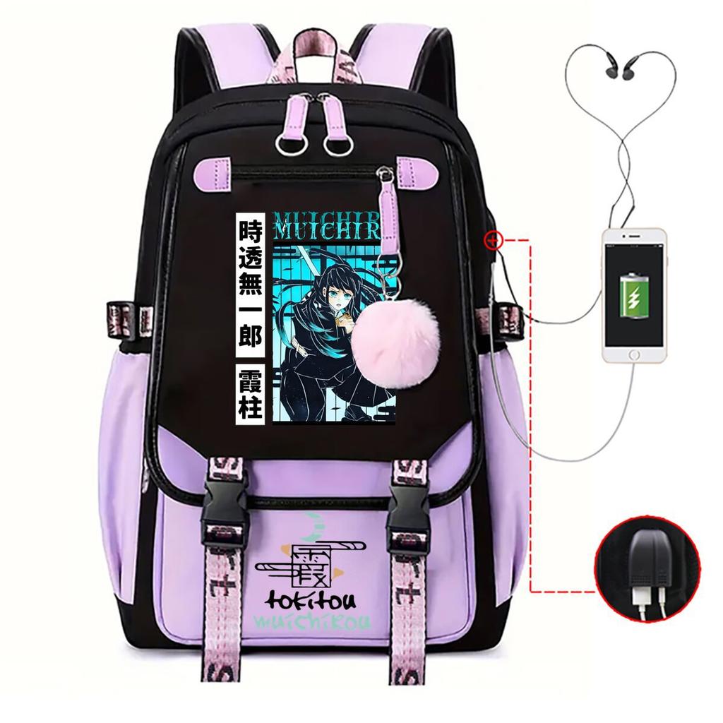 Истребление призраков окружающий анимационный школьный ранец большой вместимости с USB академический стиль для учеников средней школы повседневный рюкзак