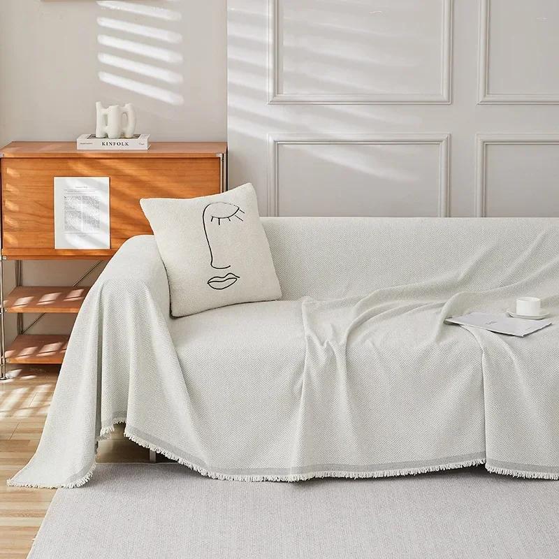 Anti Slip Sofa Towel Herringbone Pattern Solid Color Chenille Four Seasons Universal Sofa Cushion Living Room Sofa Covers