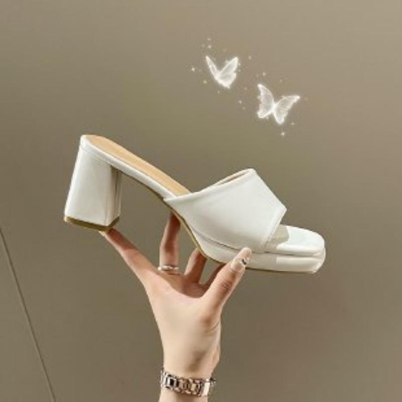 Модные женские летние тапочки с открытым носком, сандалии на массивном высоком каблуке, шлепанцы, туфли для вечеринки, женские шлепанцы, однотонные, конфетного цвета, большой размер 35-46