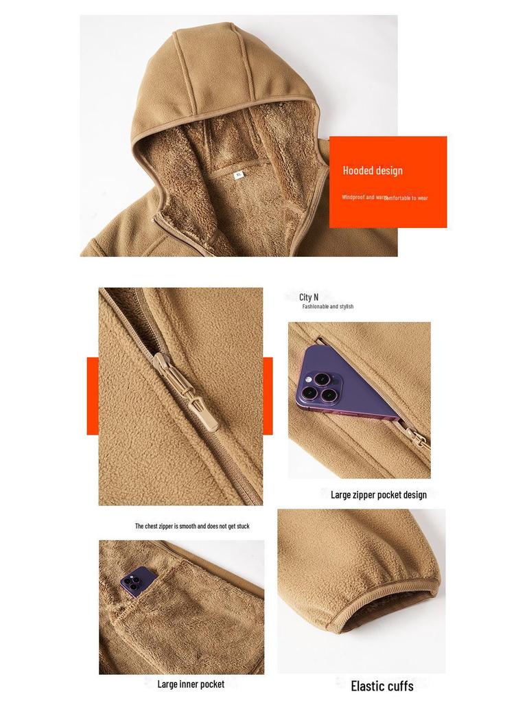 Мужская плюшевая флисовая куртка с капюшоном - Теплый кардиган на молнии для осени и зимы