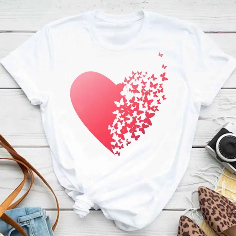 Colorful Butterfly Petal Print Women T-shirt Fashion Short Sleeve oNeck T Shirt Female Cute Cartoon Clothing