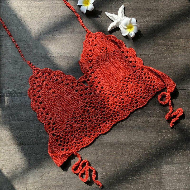 Вязаный женский кружевной жилет укороченный топ вязаный бюстгальтер бохо пляжная одежда бикини праздничный топ