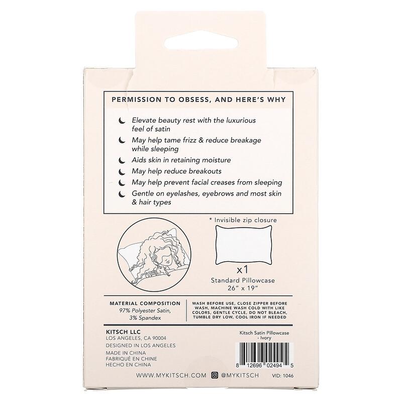 The Satin Pillowcase, Standard Size, Ivory, 1 Pillowcase