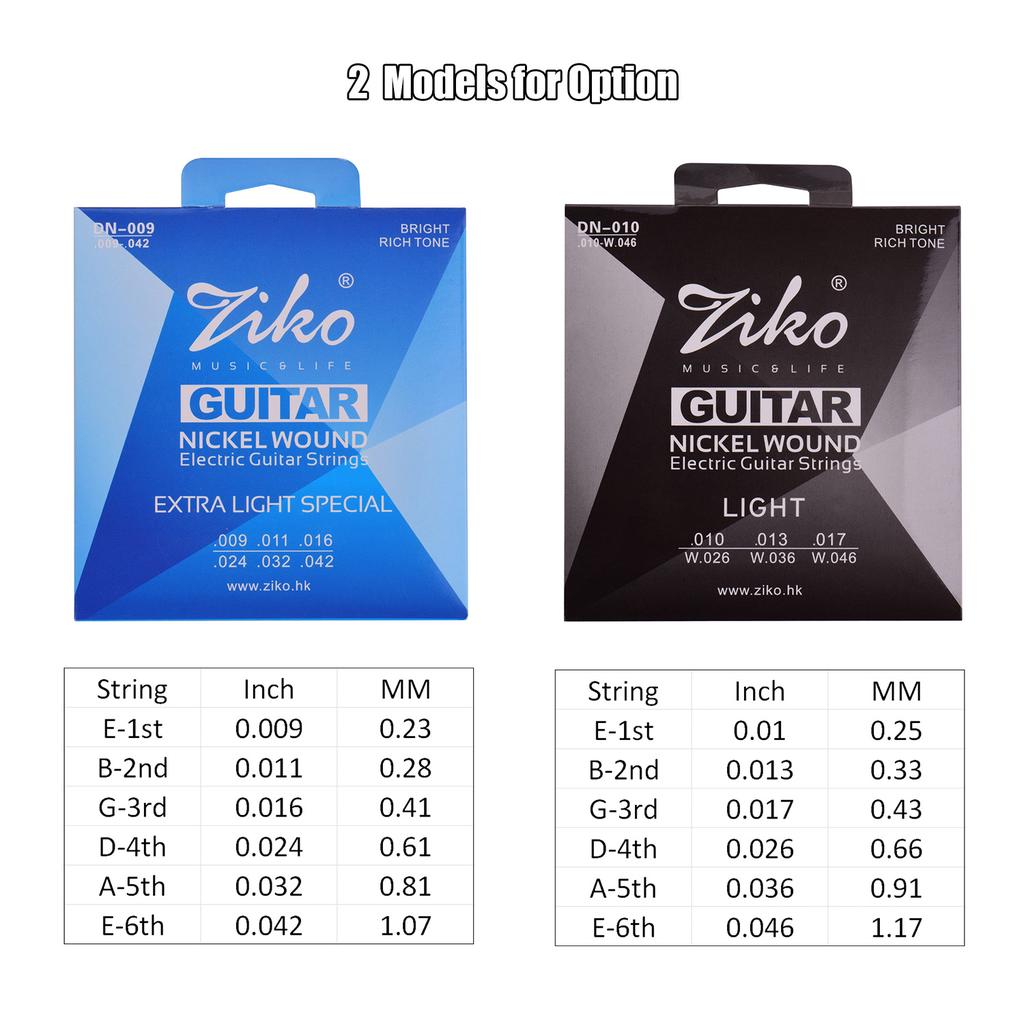 ZIKO Normal Light Guitar Strings for Electric Guitars Hexagonal Core Namo Coating Nickel
