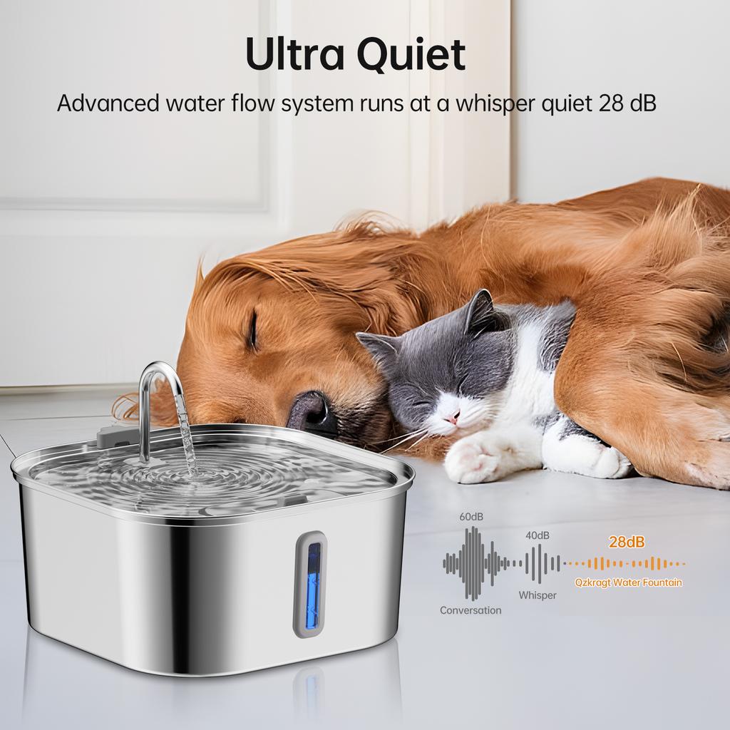 7L high-capacity stainless steel cat dog pet Fountain dispenser with water level window multi-layer filtering silent water pump