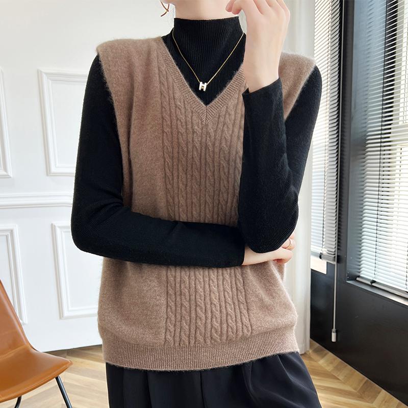 Женский кашемировый жилет Qinghe Cashmere 30% кашемир 70% шерсть осенне-зимний кашемировый жилет мягкий и теплый