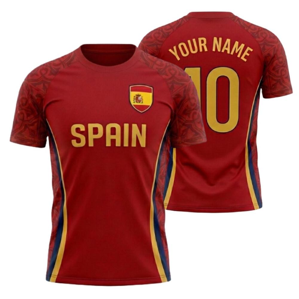 Spain Red Soccer Jersey Custom Personalized Name Number Quick Dry Sport T Shirt Football Match Training Uniform For Men Women