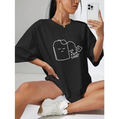 100% хлопок женские футболки It's Tea Shirt Letter Printed Tees Повседневные мягкие топы с коротким рукавом Свободная удобная уличная одежда