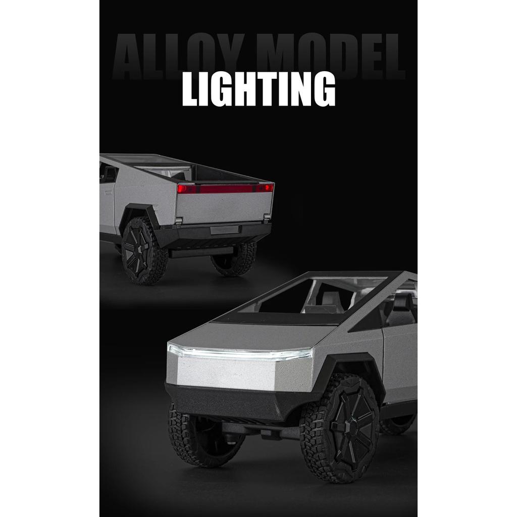 1/24 Tesla Cyber Toy Truck Pickup Alloy Car Model Diecasts Metal Toy Off-road Vehicles Car Model Simulation Sound and Light Kids Gifts