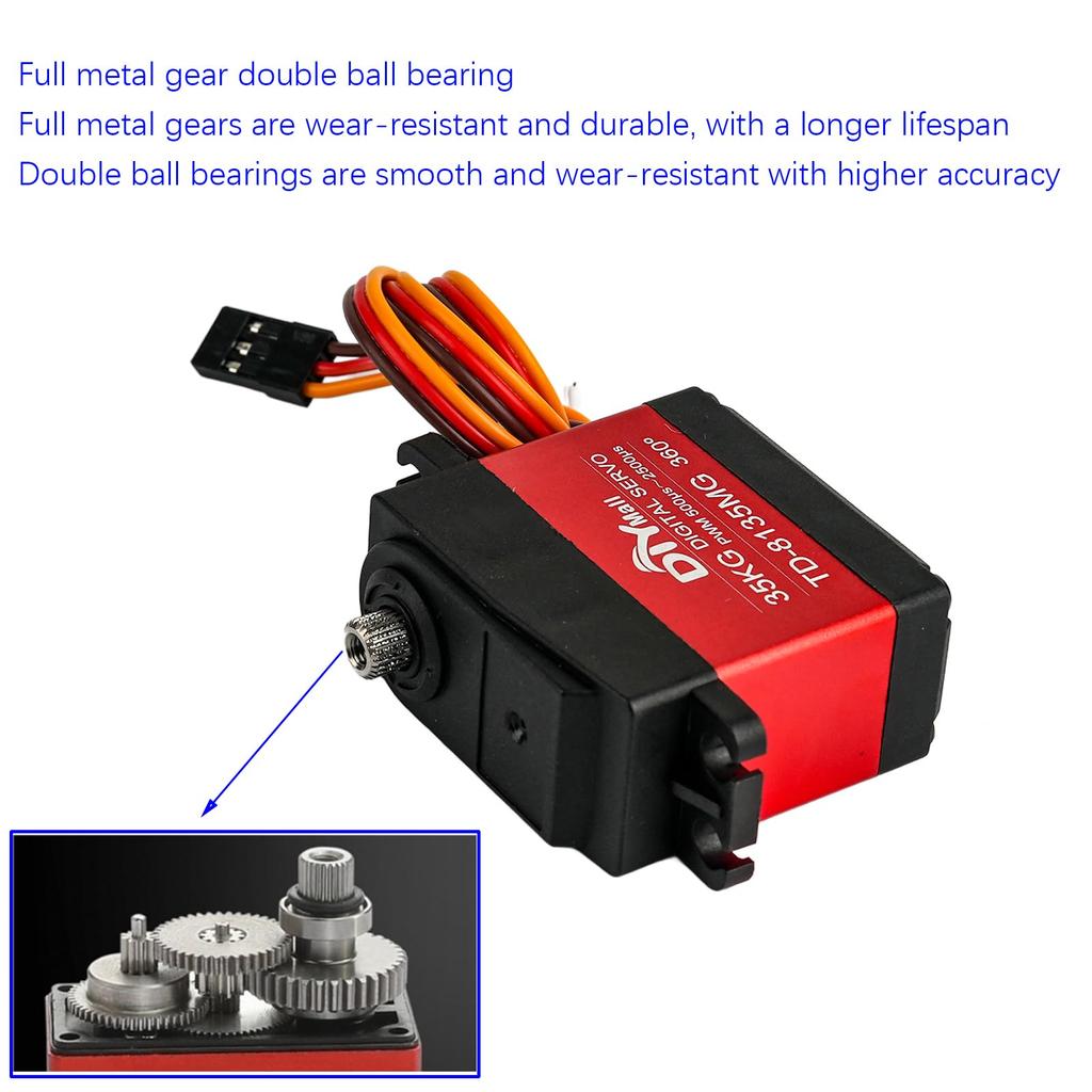 DIYmall 2-Pack TD-8135MG 35KG 360 Degree Servo, Full Metal Gear, High Voltage Continuous Rotation, Digital Servo for RC Car, Robot, Airplane