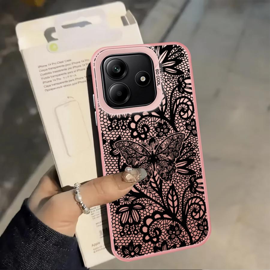 Дизайнерский Черный Кружевной Чехол для Xiaomi Redmi Note 9 10 K60 12C A5 10C 13C 9C 9T 14C A1 A2 Plus Задняя Крышка Телефона