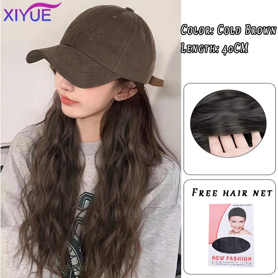 Шляпа, парик, женские длинные волосы, цельный, женская мода, ленивые, слегка вьющиеся волосы, бейсболка, парик, полное покрытие головы