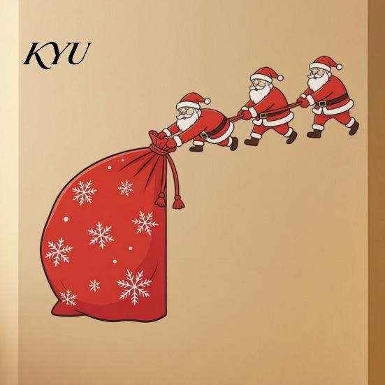 Non Marking Wall Art Decor Christmas Door Topper Decor, Santa Claus Frame Sticker, Funny Waterproof PVC Sticker Xmas Corner Decal, Self-Adhesive