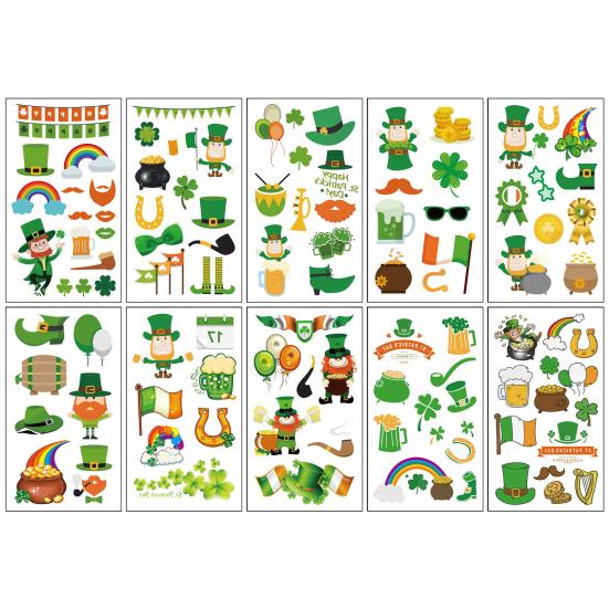 Patricks Day Children Body Tattoo Stickers Shamrock Pattern Cartoon Waterproof Green Hat