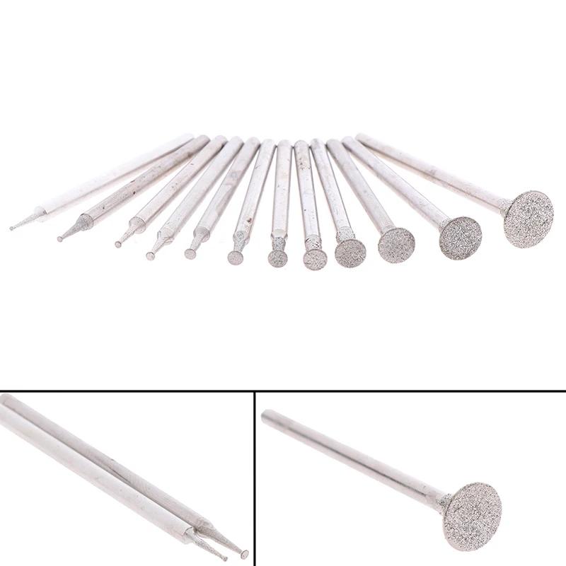12Pcs Drill Diamond Grinding Head Bur 2.3mm Jade Stone Carve Polish Engrave Tool
