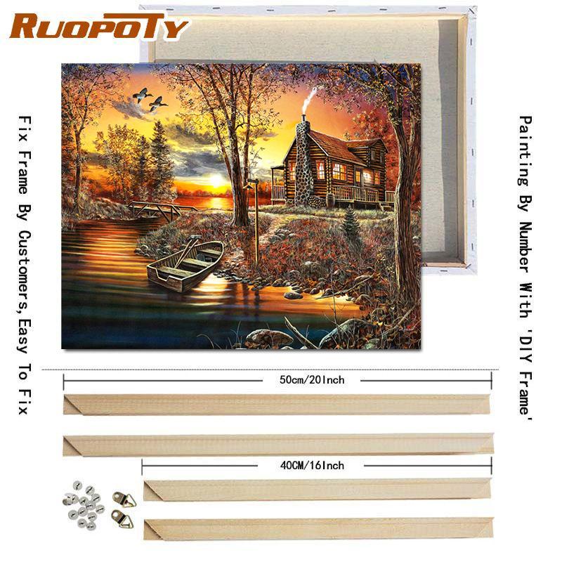 RUOPOTY Цифровая живопись Осенний пейзаж Wall Art Уникальный подарок DIY Рамка Украшение дома Ручная роспись Раскраска Гостиная